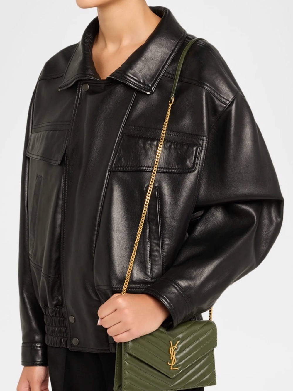 Yves Saint Laurent Wallet on A Chain Army Green Shoulder/Crossbody Bag,EUC